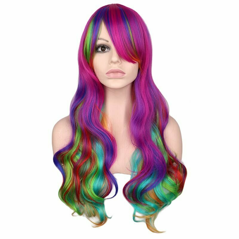 Rainbow Colorful Long Curly Wig - Y2K & 90s Fashion, Grunge, Retro, Pastel Goth