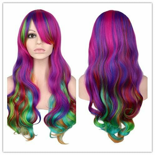 Rainbow Colorful Long Curly Wig - Y2K & 90s Fashion, Grunge, Retro, Pastel Goth