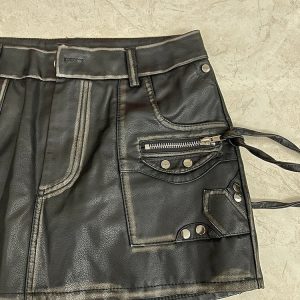 Rebel's Rhapsody Y2K Leather Skirt - 90s Grunge, Retro, and Summer Party Outfit