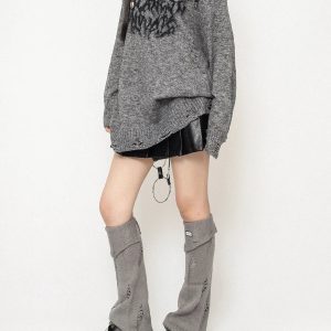 Rebel's Script Oversized Sweater - Y2K & 90s Fashion, Grunge, Retro, Summer &