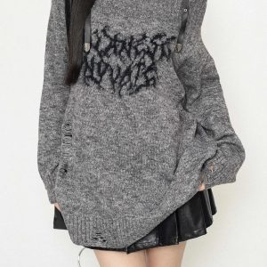 Rebel's Script Oversized Sweater - Y2K & 90s Fashion, Grunge, Retro, Summer &