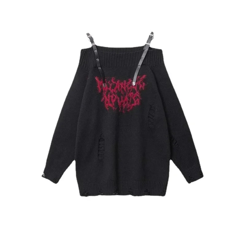 Rebel's Script Oversized Sweater - Y2K & 90s Fashion, Grunge, Retro, Summer &