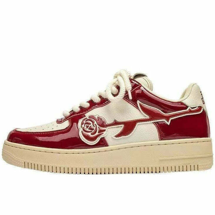 Red Rose Aesthetic Sneakers - Y2K & 90s Fashion, Grunge, Retro, and Pastel Goth