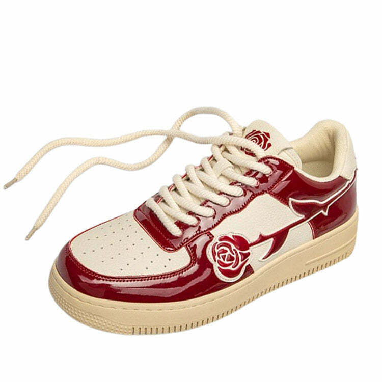 Red Rose Aesthetic Sneakers - Y2K & 90s Fashion, Grunge, Retro, and Pastel Goth