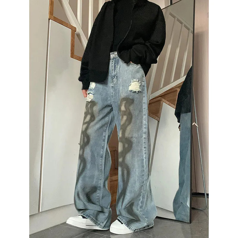 Retro Blue Y2K Vintage High Waist Loose Jeans - Women's Straight Leg Denim Pants