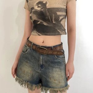 Retro Print Y2K Belt - Perfect for 90s Grunge, Summer Outfits, and Party Looks