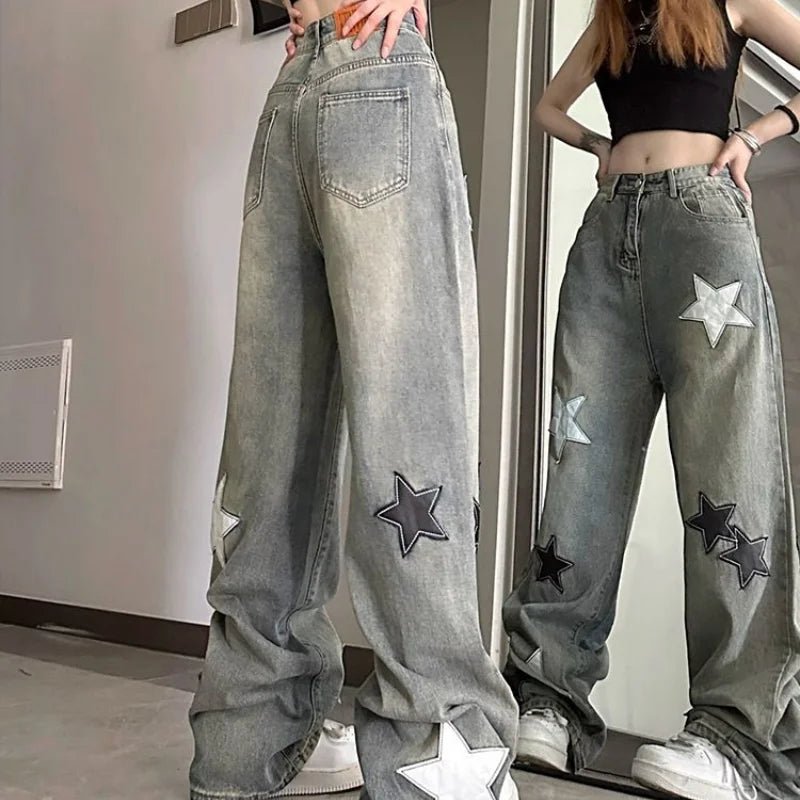 Retro Star High Waist Jeans - Y2K & 90s Fashion, Grunge, Summer Outfits, Y2K