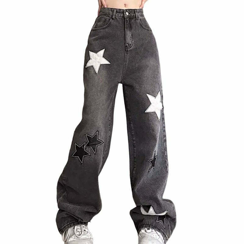 Retro Star High Waist Jeans - Y2K & 90s Fashion, Grunge, Summer Outfits, Y2K