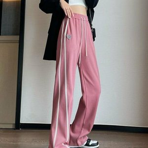 Retro Striped Y2K Sweatpants - 90s Grunge, Summer Outfits, Y2K Club & Party