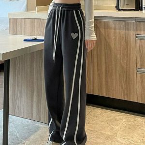 Retro Striped Y2K Sweatpants - 90s Grunge, Summer Outfits, Y2K Club & Party