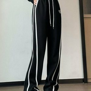 Retro Striped Y2K Sweatpants - 90s Grunge, Summer Outfits, Y2K Club & Party