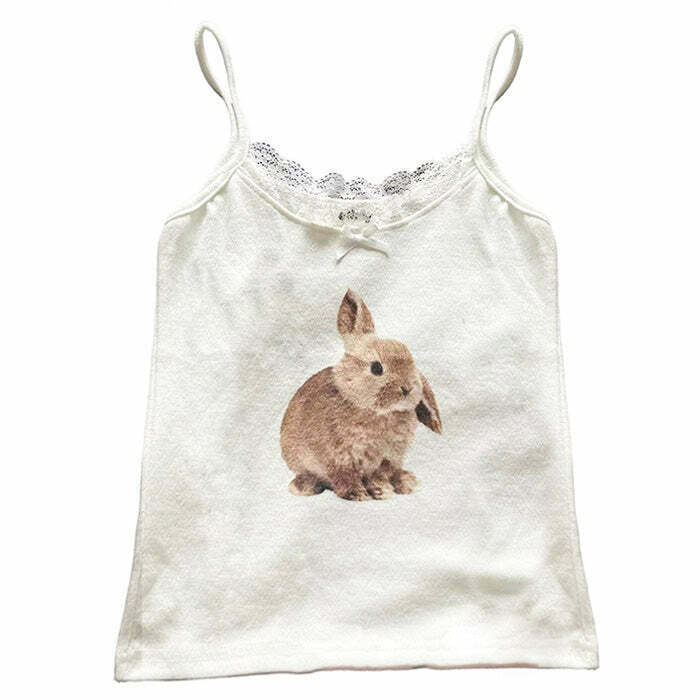 Retro Y2K Rabbit Print Tank Top - Perfect for 90s Grunge, Summer, and Party Outfits