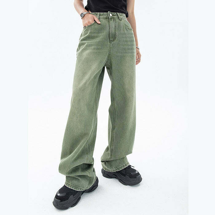 Sage Green Baggy Jeans - Y2K & 90s Fashion, Grunge, Retro, Summer & Party Out