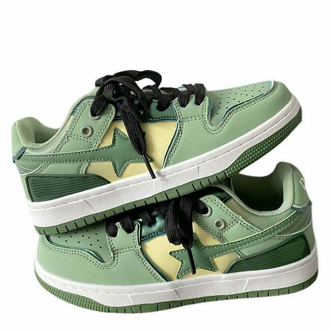 Sage Green Star Sneakers - Y2K & 90s Fashion, Grunge, Retro, Summer & Party Outfits