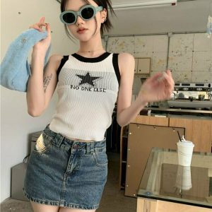 Sexy Star Print Tank Top - Y2K Summer Grunge, 90s Retro, Pastel Goth, Y2K