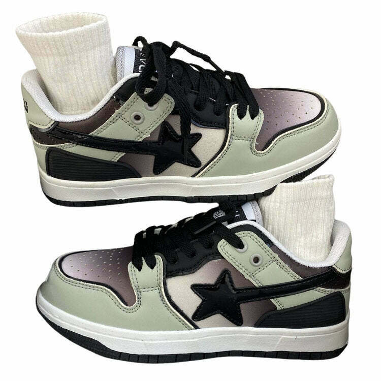 Shooting Star Sneakers in Gradient Grey - Y2K & 90s Fashion, Grunge, Retro, Hip Hop Style