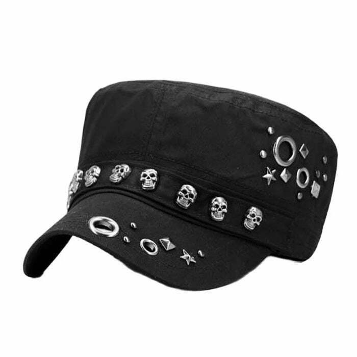 Skull Rivet Cap - Y2K Grunge, 90s Fashion, Retro Style, Gothic Y2K