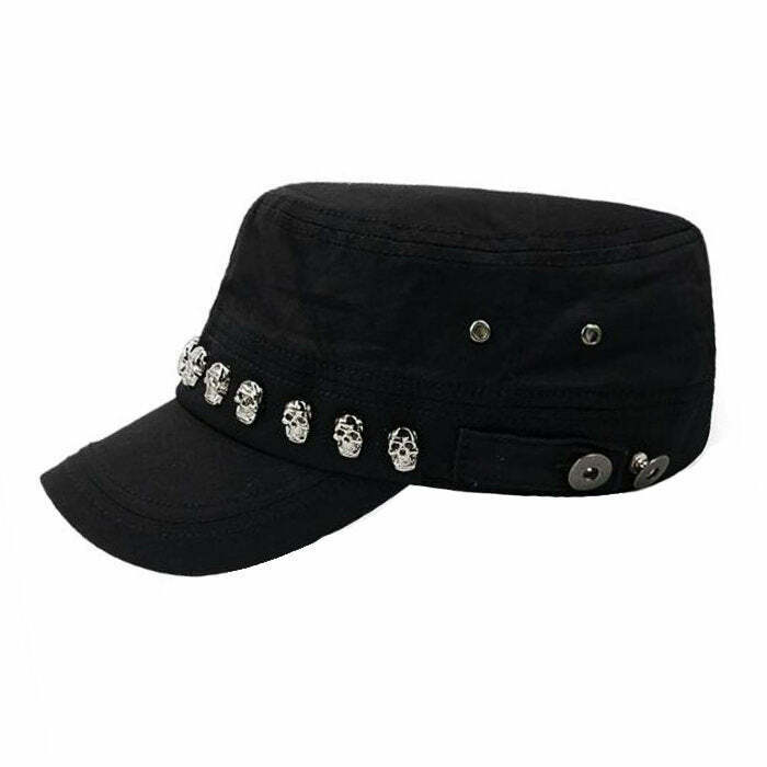 Skull Rivet Cap - Y2K Grunge, 90s Fashion, Retro Style, Gothic Y2K