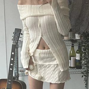 Slash Neck Y2K Cute Sweater - Retro 90s Fashion, Grunge, Summer Outfits, and Party Looks