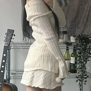 Slash Neck Y2K Cute Sweater - Retro 90s Fashion, Grunge, Summer Outfits, and Party Looks