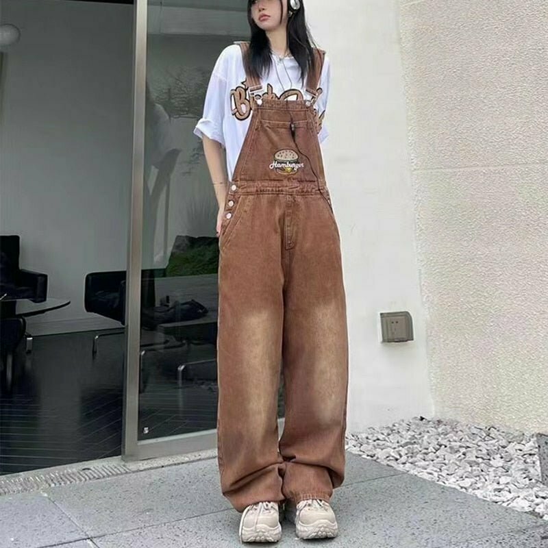 Spring Brown Wide Leg Jumpsuit - Y2K Summer Outfit, 90s Fashion, Grunge, Retro Style