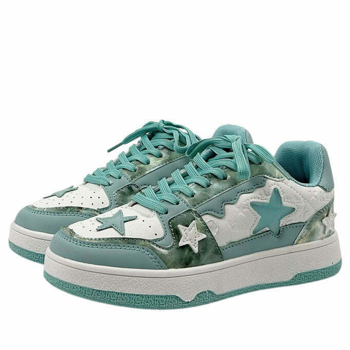 Star Child Sky Blue Sneakers - Y2K & 90s Fashion, Grunge, Retro, Summer & Party Outfits