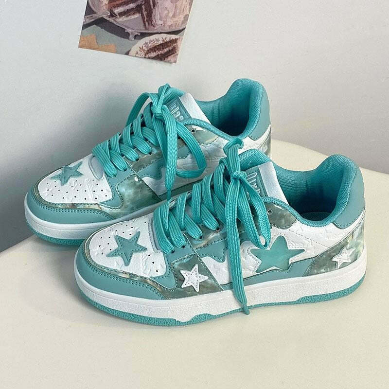 Star Child Sky Blue Sneakers - Y2K & 90s Fashion, Grunge, Retro, Summer & Party Outfits