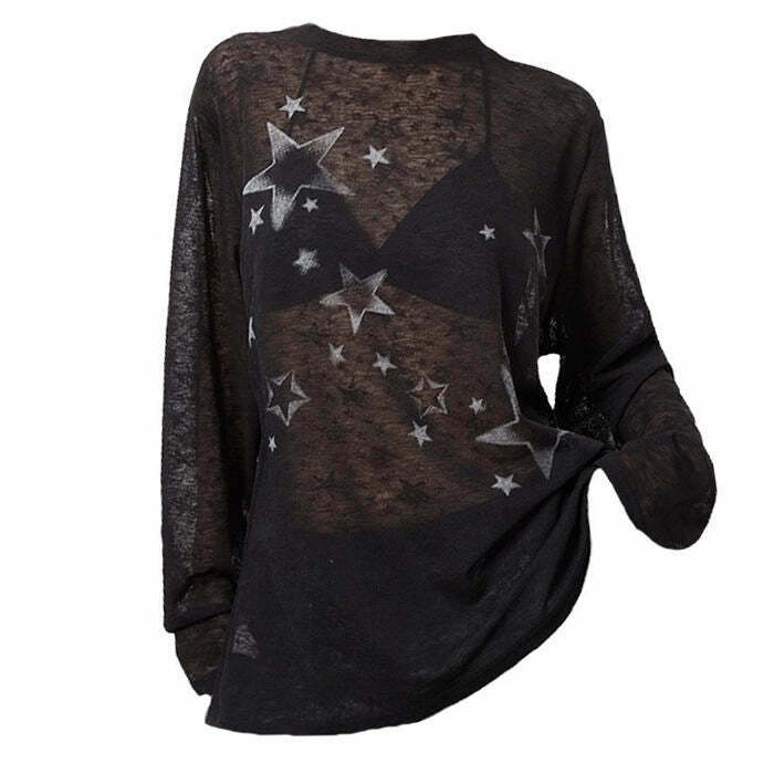 Star Girl Aesthetic Long Sleeve Top - Y2K & 90s Fashion, Grunge, Retro, Summer Outfits