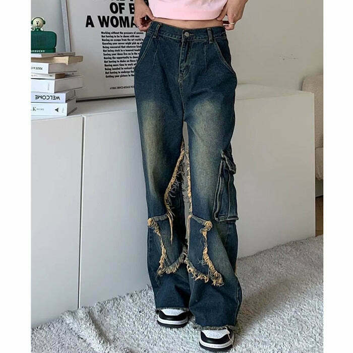 Star Girl Cargo Jeans - Y2K & 90s Fashion, Grunge, Retro, Summer & Party Outfits