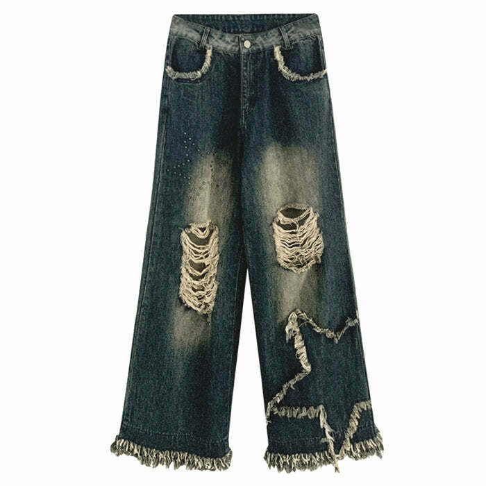 Star Girl Destroyed Jeans - Y2K & 90s Fashion, Grunge, Retro, Summer & Party Outfits