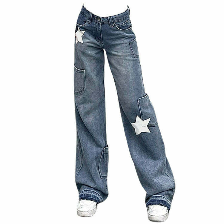 Star Print Y2K Style Jeans - Retro 90s Grunge, Summer Outfits, Popstar & Club Fashion