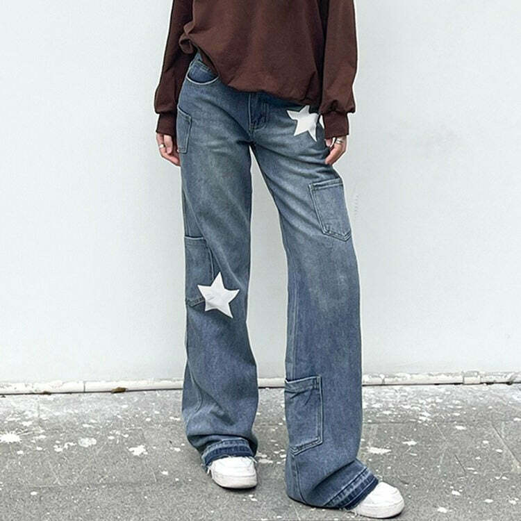 Star Print Y2K Style Jeans - Retro 90s Grunge, Summer Outfits, Popstar & Club Fashion