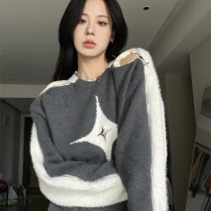 Starlight Distress Knit Sweater - Y2K & 90s Fashion, Grunge, Retro, Summer &