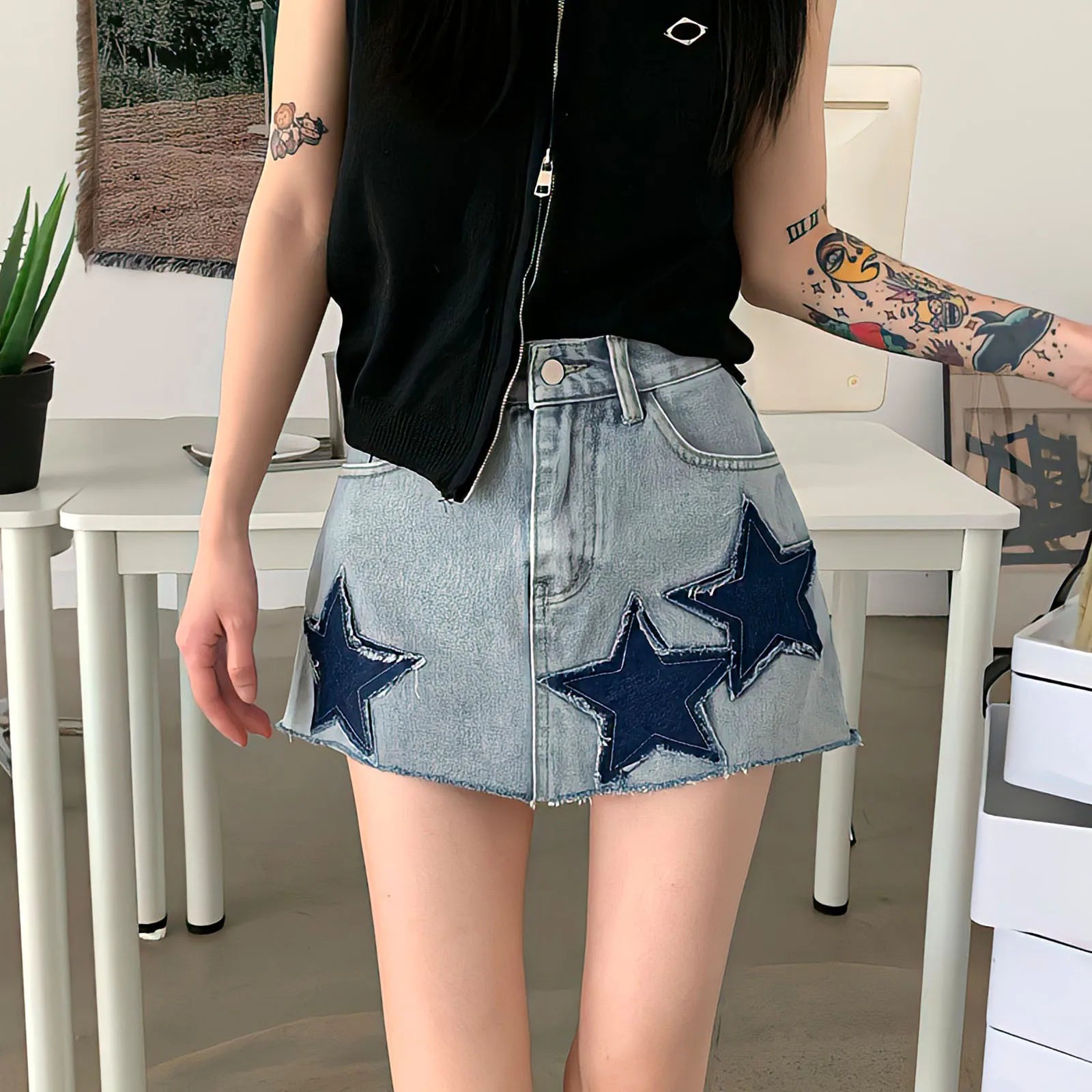 Starstruck Denim Skirt - Y2K Summer Outfit, 90s Fashion, Grunge, Retro, Pastel