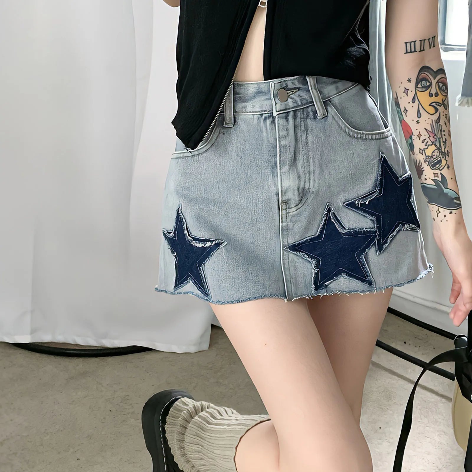 Starstruck Denim Skirt - Y2K Summer Outfit, 90s Fashion, Grunge, Retro, Pastel