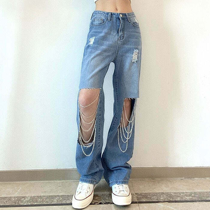 Steady Ridin' Ripped Jeans - Y2K Summer Grunge Outfit, 90s Fashion, Retro Style,