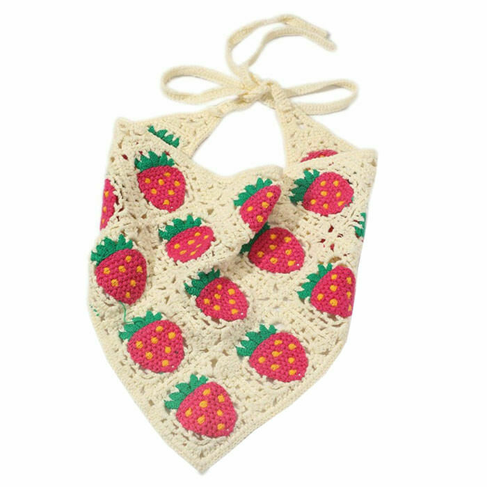 Strawberry Crochet Hair Scarf - Y2K Summer Grunge, 90s Retro, Pastel Goth, Y