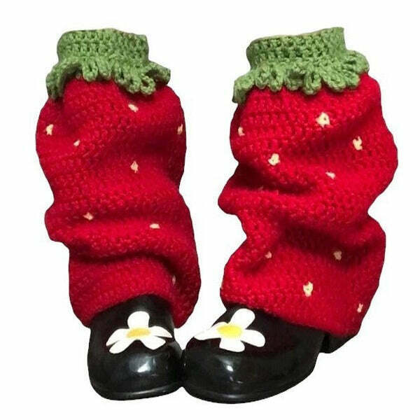 Strawberry Knit Leg Warmers - Y2K & 90s Fashion, Grunge, Retro, Pastel