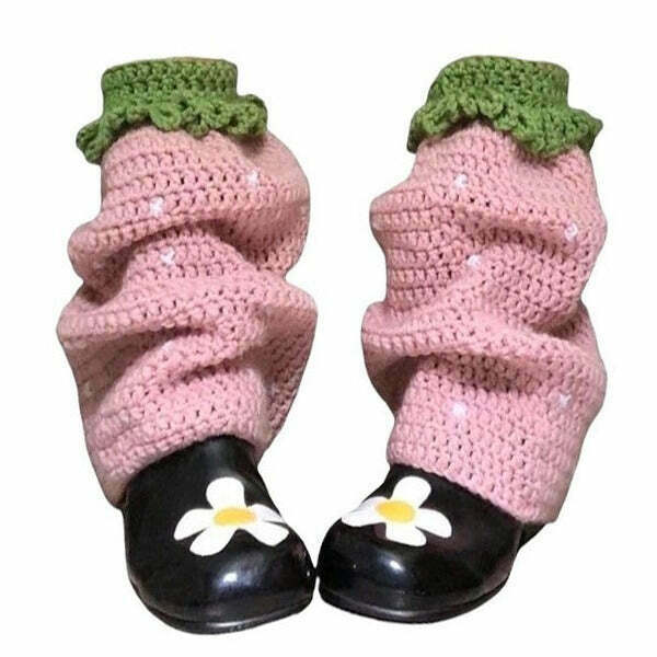 Strawberry Knit Leg Warmers - Y2K & 90s Fashion, Grunge, Retro, Pastel