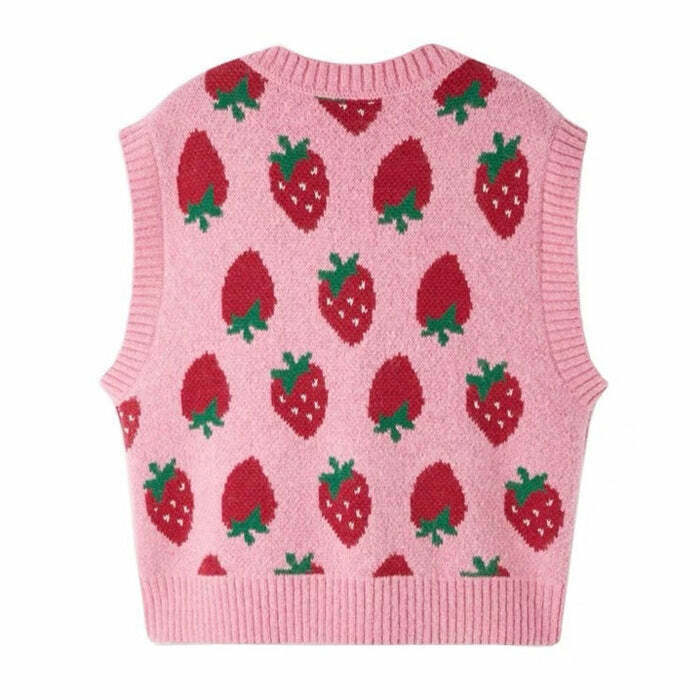 Strawberry Knit Vest - Y2K Summer Grunge 90s Fashion Retro Pastel Goth Outfit