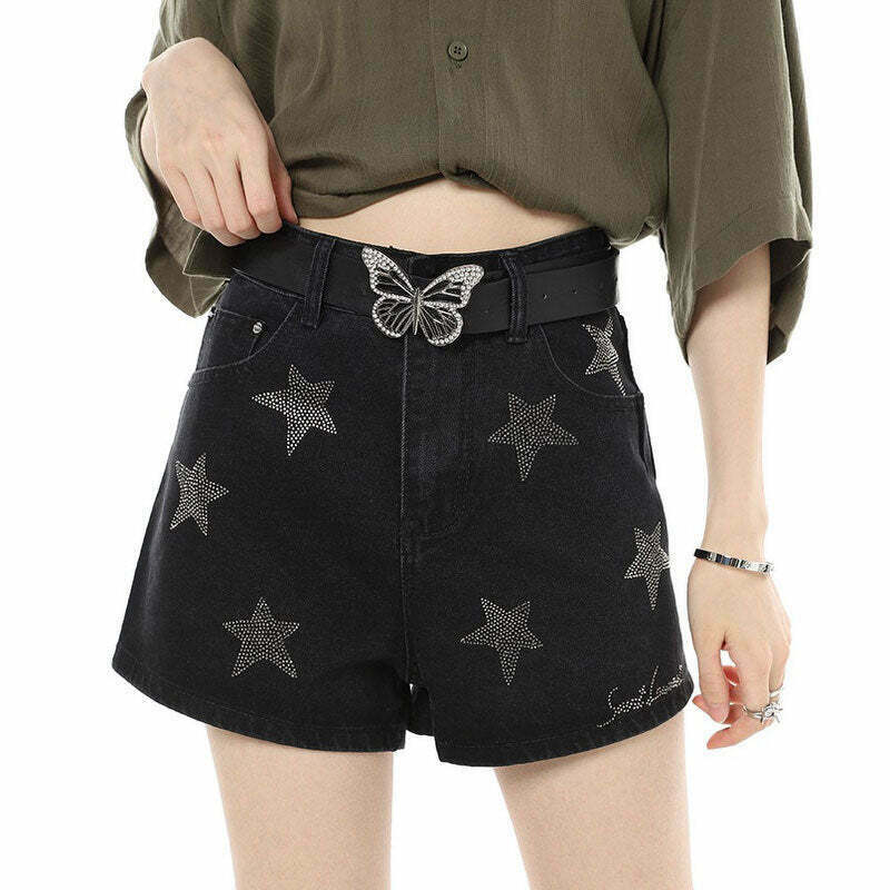 Superstar Behavior Rhinestone Shorts - Y2K & 90s Fashion, Grunge, Retro, Party Outfits