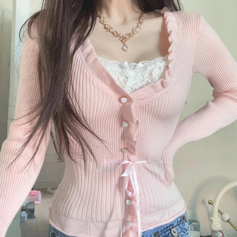 Sweet Coquette Knitted Sweater - Y2K & 90s Fashion, Grunge, Retro, Pastel Goth