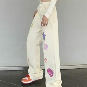 Sweet Embroidery Y2K Jeans - Retro 90s Fashion, Grunge, Summer Outfits, and Y2K