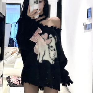 Sweet Y2K Oversized Black Sweater - 90s Grunge, Retro, and Summer Y2K Fashion