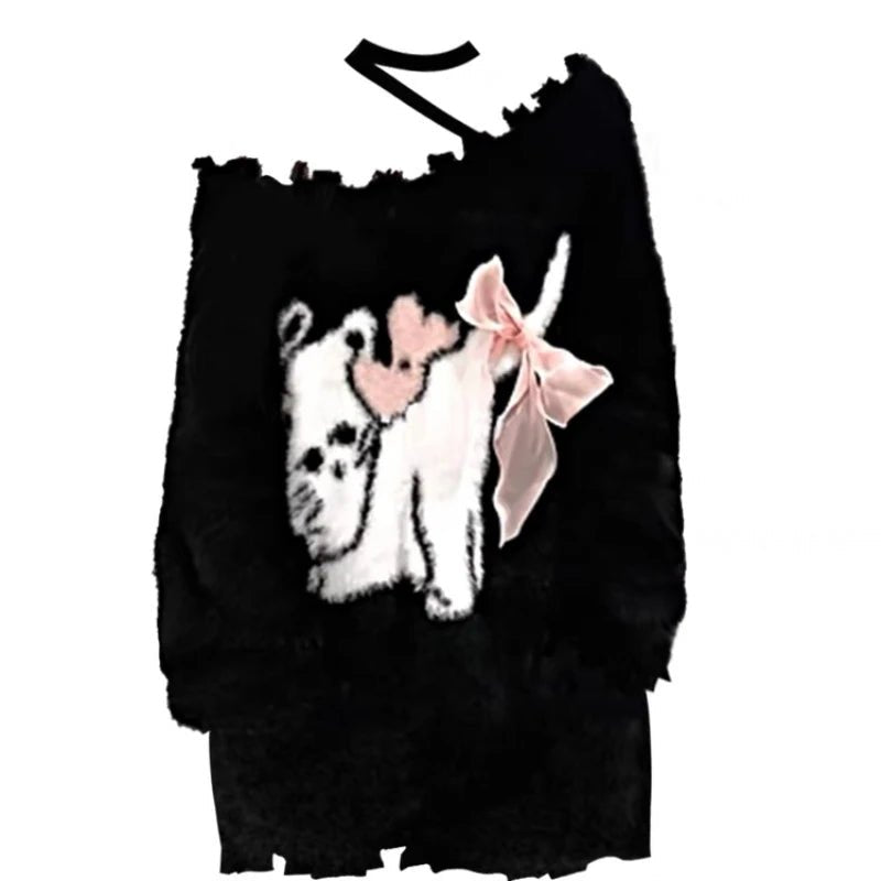 Sweet Y2K Oversized Black Sweater - 90s Grunge, Retro, and Summer Y2K Fashion