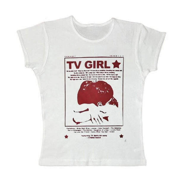 TV Girl Y2K Aesthetic Baby Tee - Retro 90s Grunge, Summer Y2K Outfits, Past