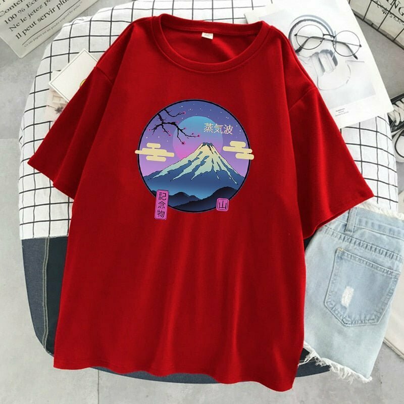 Vaporwave Mount Fuji T-Shirt - Y2K Summer Grunge, 90s Retro, Pastel Goth, Hip