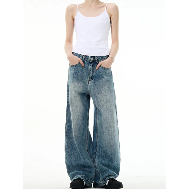 Vintage Blue Baggy Jeans: Y2K Aesthetic Denim Trousers for Women