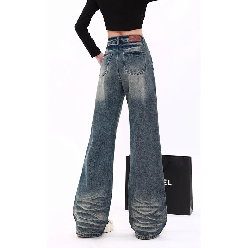 Vintage Blue Y2K High Waist Jeans: Straight Baggy Pants for Women