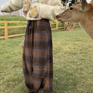 Vintage Brown Plaid Pants - Y2K & 90s Fashion, Grunge, Retro, Summer Outfits, Y